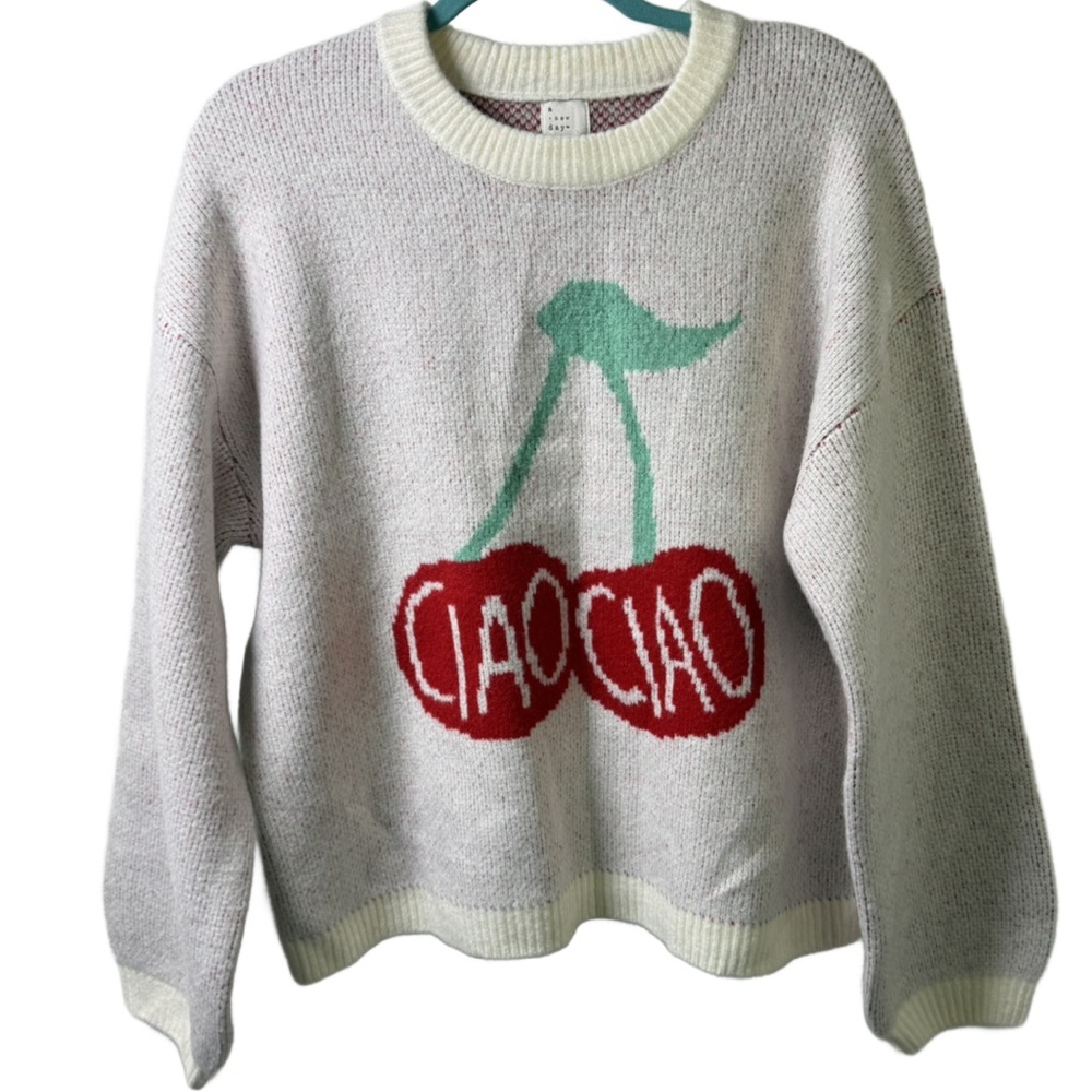 a new day Cherry Graphic Sweater - Red and Cream